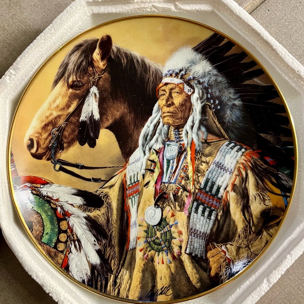 Decorative Plate with Native American Chief and Horse